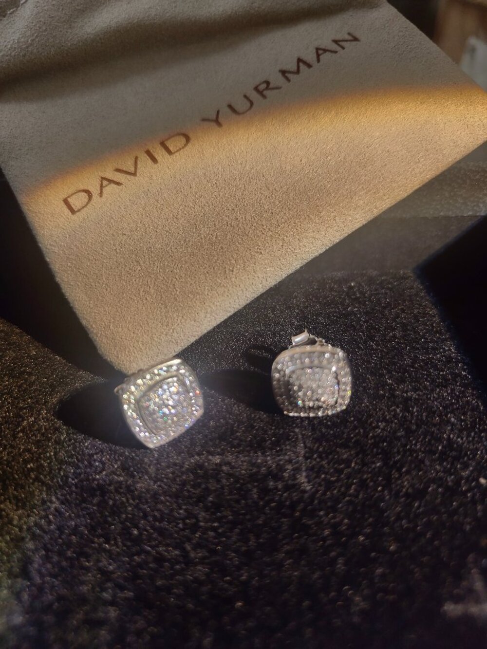 David Yurman Classic Silver Cable Edge Square Pave Stud Earrings - Picture 6 of 8